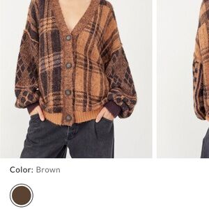 Plaid Brown Cardigan Sweater